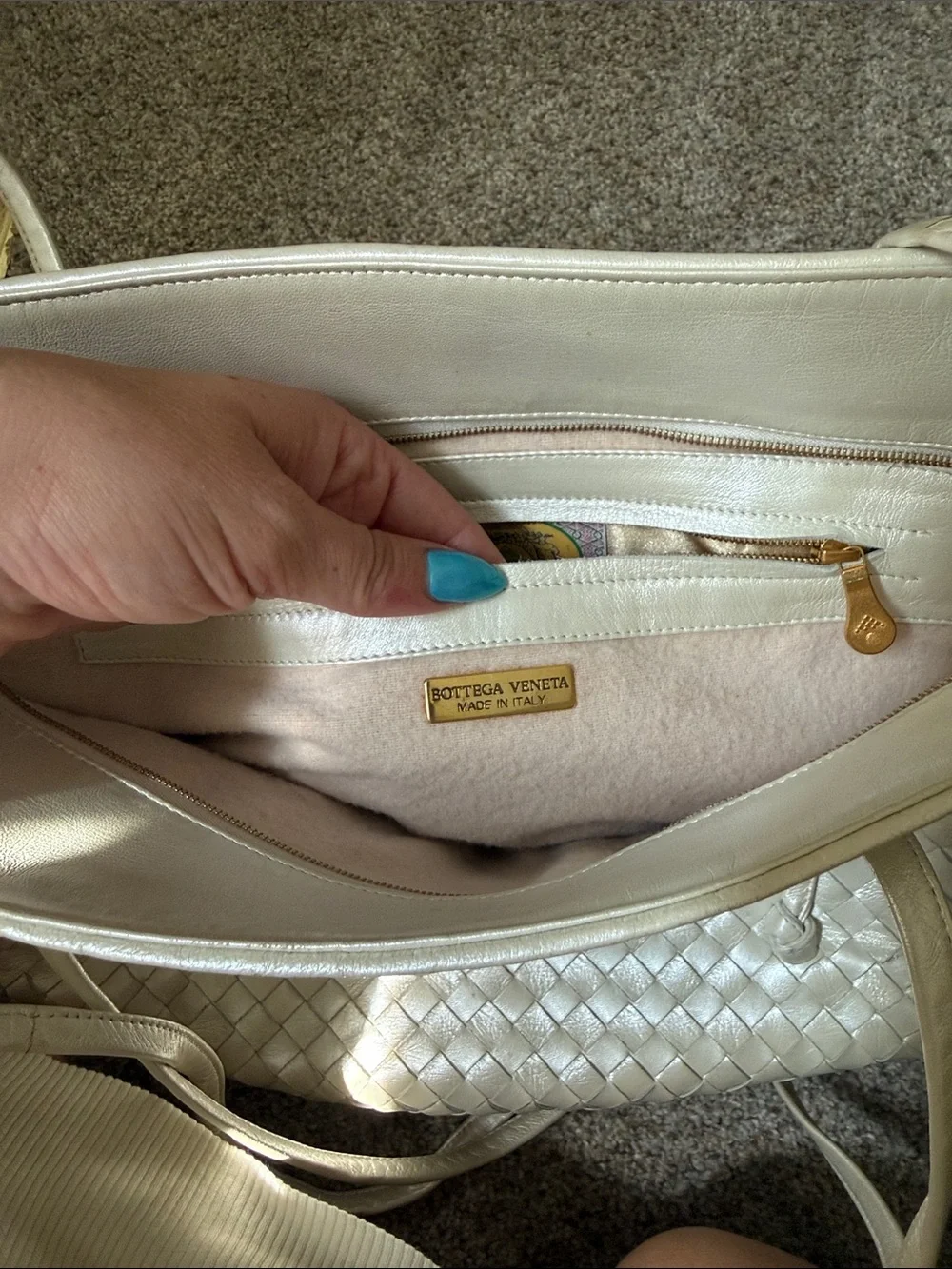 Bottega Veneta Woven Leather Tote in pearl white